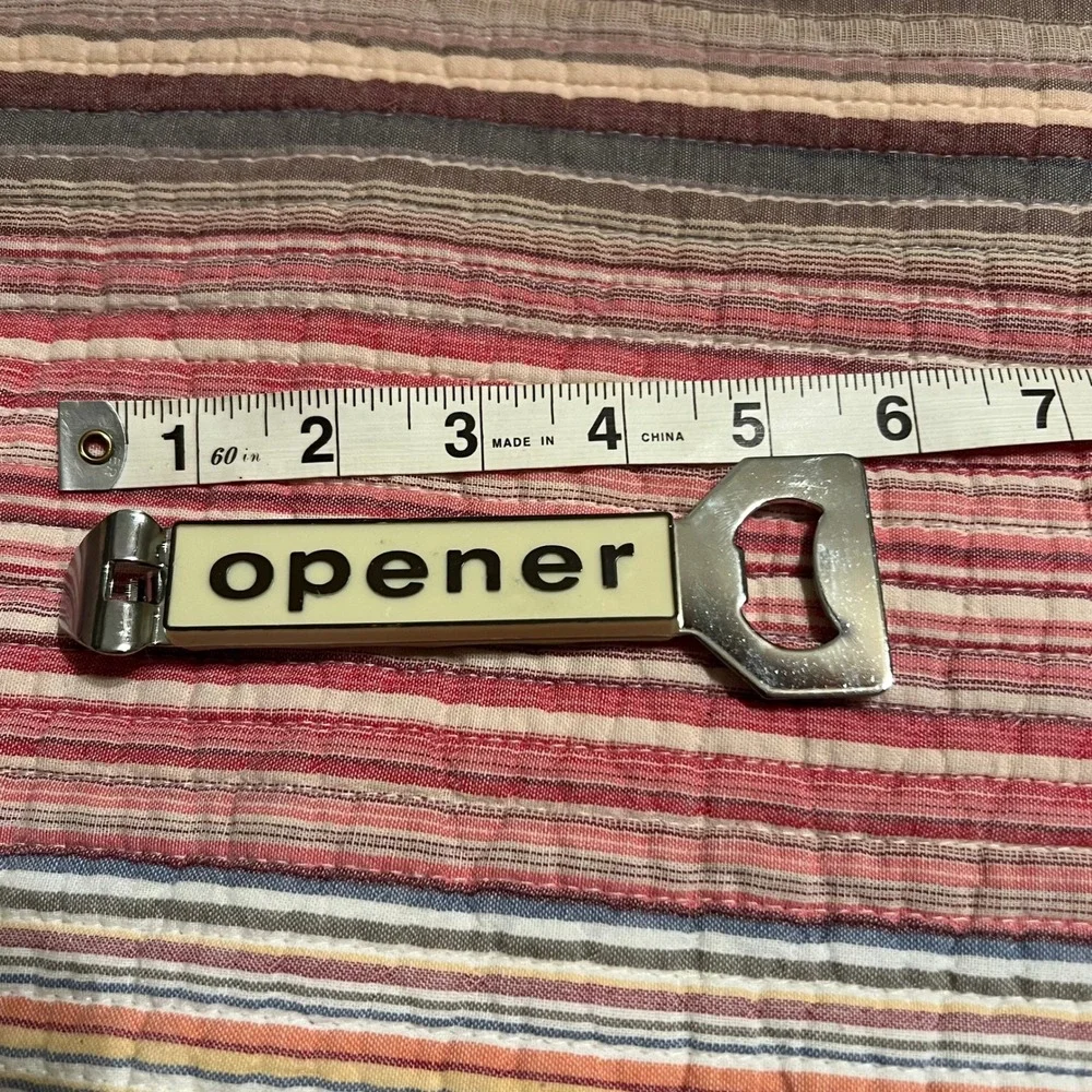 Vintage Metal Bottle and Can Opener Tool Beige Cream Lettering Retro Kitchen Bar